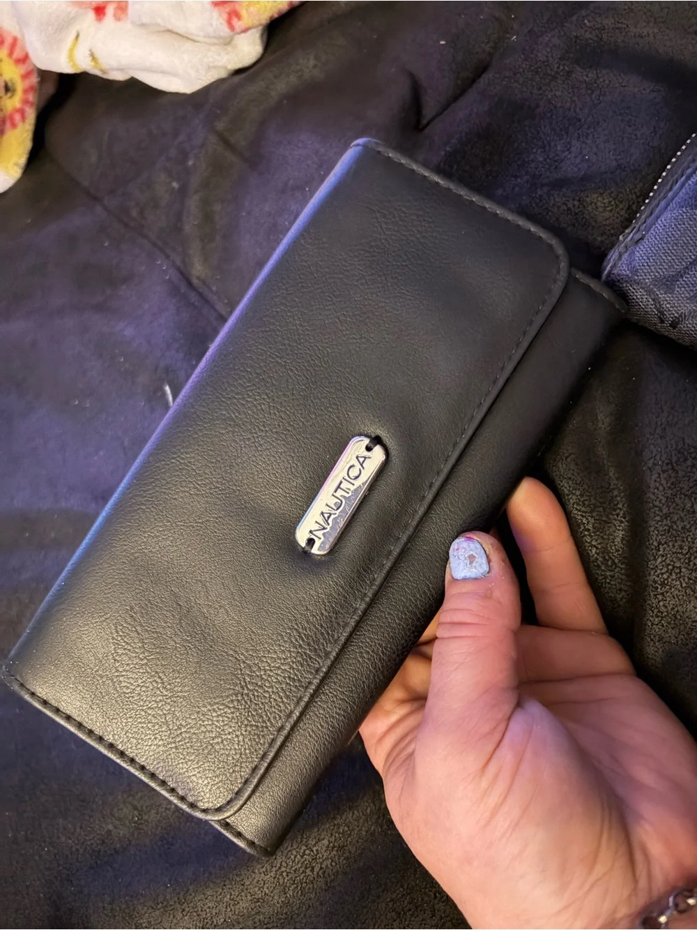 Nautica Black Leather Bi-Fold Wallet with Silver Logo